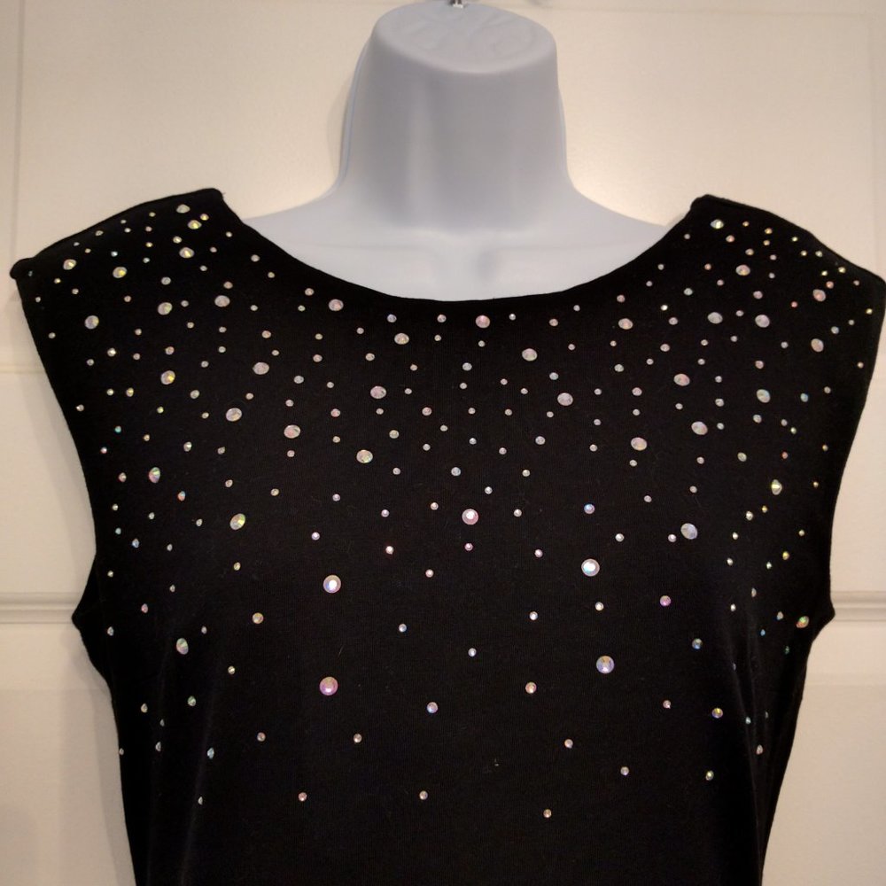H&M BLACK BODYCON RHINESTONE DRESS LBD NYE SPARKLE SZ S - Picture 5 of 9